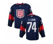 Men Adidas Team USA #74 T. J. Oshie Navy Blue Away 2016 World Cup Ice Hockey Jersey