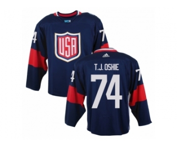 Men Adidas Team USA #74 T. J. Oshie Navy Blue Away 2016 World Cup Ice Hockey Jersey