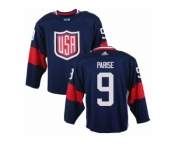 Men Adidas Team USA #9 Zach Parise Blue 2016 World Cup Ice Hockey Jersey