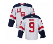 Men Adidas Team USA #9 Zach Parise White 2016 World Cup Ice Hockey Jersey