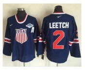 Team USA #2 Brian Leetch Navy Blue 2014 Olympic Nike Throwback Stitched NHL Jersey