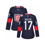 Women's Adidas Team USA #17 Ryan Kesler Premier Navy Blue Away 2016 World Cup Hockey Jersey