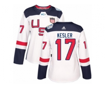 Women's Adidas Team USA #17 Ryan Kesler Premier White Home 2016 World Cup Hockey Jersey