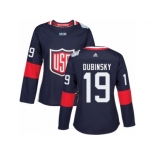 Women's Adidas Team USA #19 Brandon Dubinsky Authentic Navy Blue Away 2016 World Cup Hockey Jersey