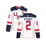 Women's Adidas Team USA #2 Matt Niskanen Authentic White Home 2016 World Cup Hockey Jersey