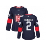 Women's Adidas Team USA #2 Matt Niskanen Premier Navy Blue Away 2016 World Cup Hockey Jersey