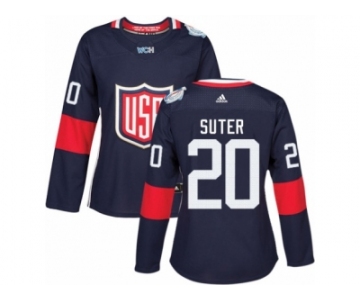 Women's Adidas Team USA #20 Ryan Suter Premier Navy Blue Away 2016 World Cup Hockey Jersey