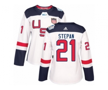 Women's Adidas Team USA #21 Derek Stepan Premier White Home 2016 World Cup Hockey Jersey