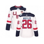 Women's Adidas Team USA #26 Blake Wheeler Authentic White Home 2016 World Cup Hockey Jersey