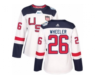 Women's Adidas Team USA #26 Blake Wheeler Authentic White Home 2016 World Cup Hockey Jersey