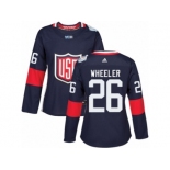 Women's Adidas Team USA #26 Blake Wheeler Premier Navy Blue Away 2016 World Cup Hockey Jersey