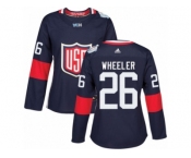 Women's Adidas Team USA #26 Blake Wheeler Premier Navy Blue Away 2016 World Cup Hockey Jersey