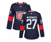 Women's Adidas Team USA #27 Ryan McDonagh Authentic Navy Blue Away 2016 World Cup Hockey Jersey