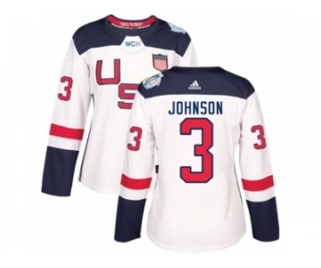 Women's Adidas Team USA #3 Jack Johnson Authentic White Home 2016 World Cup Hockey Jersey