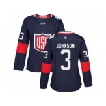 Women's Adidas Team USA #3 Jack Johnson Premier Navy Blue Away 2016 World Cup Hockey Jersey