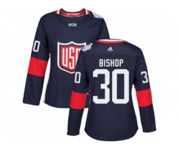 Women's Adidas Team USA #30 Ben Bishop Premier Navy Blue Away 2016 World Cup Hockey Jersey