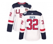 Women's Adidas Team USA #32 Jonathan Quick Premier White Home 2016 World Cup Hockey Jersey