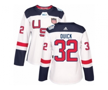 Women's Adidas Team USA #32 Jonathan Quick Premier White Home 2016 World Cup Hockey Jersey