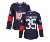 Women's Adidas Team USA #35 Cory Schneider Premier Navy Blue Away 2016 World Cup Hockey Jersey