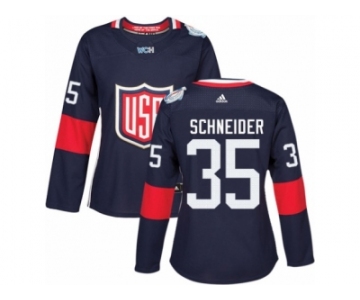 Women's Adidas Team USA #35 Cory Schneider Premier Navy Blue Away 2016 World Cup Hockey Jersey