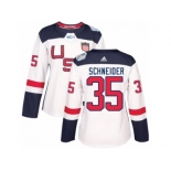 Women's Adidas Team USA #35 Cory Schneider Premier White Home 2016 World Cup Hockey Jersey