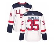 Women's Adidas Team USA #35 Cory Schneider Premier White Home 2016 World Cup Hockey Jersey