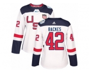 Women's Adidas Team USA #42 David Backes Authentic White Home 2016 World Cup Hockey Jersey