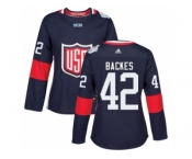 Women's Adidas Team USA #42 David Backes Premier Navy Blue Away 2016 World Cup Hockey Jersey