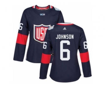 Women's Adidas Team USA #6 Erik Johnson Premier Navy Blue Away 2016 World Cup Hockey Jersey