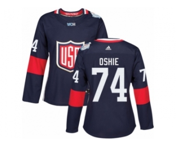 Women's Adidas Team USA #74 T. J. Oshie Premier Navy Blue Away 2016 World Cup Hockey Jersey