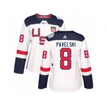 Women's Adidas Team USA #8 Joe Pavelski Authentic White Home 2016 World Cup Hockey Jersey