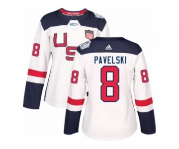 Women's Adidas Team USA #8 Joe Pavelski Authentic White Home 2016 World Cup Hockey Jersey