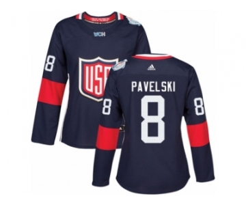 Women's Adidas Team USA #8 Joe Pavelski Premier Navy Blue Away 2016 World Cup Hockey Jersey