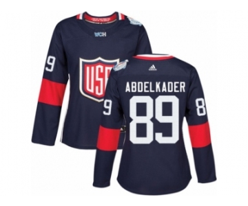 Women's Adidas Team USA #89 Justin Abdelkader Premier Navy Blue Away 2016 World Cup Hockey Jersey