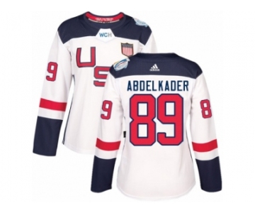 Women's Adidas Team USA #89 Justin Abdelkader Premier White Home 2016 World Cup Hockey Jersey