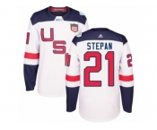 Youth Adidas Team USA #21 Derek Stepan Authentic White Home 2016 World Cup Ice Hockey Jersey