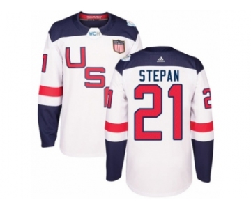 Youth Adidas Team USA #21 Derek Stepan Authentic White Home 2016 World Cup Ice Hockey Jersey