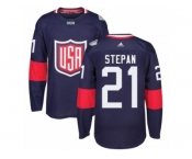 Youth Adidas Team USA #21 Derek Stepan Premier Navy Blue Away 2016 World Cup Ice Hockey Jersey