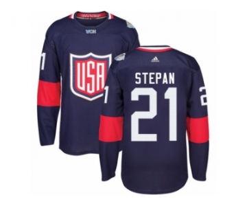 Youth Adidas Team USA #21 Derek Stepan Premier Navy Blue Away 2016 World Cup Ice Hockey Jersey