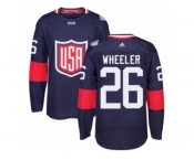 Youth Adidas Team USA #26 Blake Wheeler Premier Navy Blue Away 2016 World Cup Ice Hockey Jersey