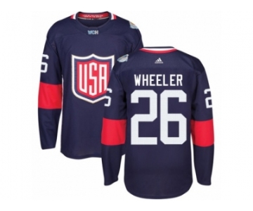 Youth Adidas Team USA #26 Blake Wheeler Premier Navy Blue Away 2016 World Cup Ice Hockey Jersey