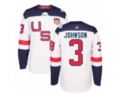 Youth Adidas Team USA #3 Jack Johnson Authentic White Home 2016 World Cup Ice Hockey Jersey