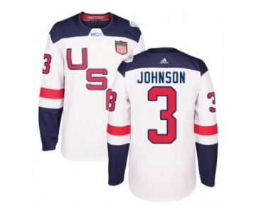 Youth Adidas Team USA #3 Jack Johnson Authentic White Home 2016 World Cup Ice Hockey Jersey