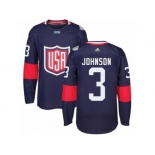 Youth Adidas Team USA #3 Jack Johnson Premier Navy Blue Away 2016 World Cup Ice Hockey Jersey