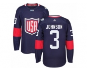 Youth Adidas Team USA #3 Jack Johnson Premier Navy Blue Away 2016 World Cup Ice Hockey Jersey