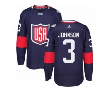 Youth Adidas Team USA #3 Jack Johnson Premier Navy Blue Away 2016 World Cup Ice Hockey Jersey