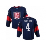 Youth Adidas Team USA #4 John Carlson Authentic Navy Blue Away 2016 World Cup Ice Hockey Jersey