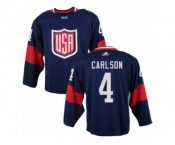 Youth Adidas Team USA #4 John Carlson Authentic Navy Blue Away 2016 World Cup Ice Hockey Jersey