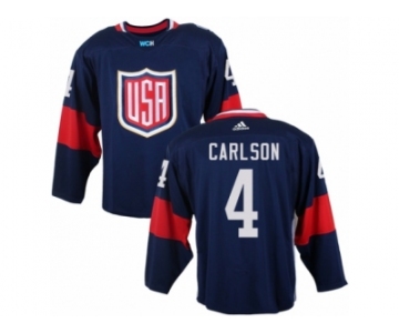 Youth Adidas Team USA #4 John Carlson Authentic Navy Blue Away 2016 World Cup Ice Hockey Jersey