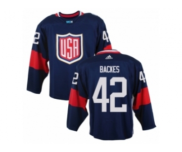 Youth Adidas Team USA #42 David Backes Authentic Navy Blue Away 2016 World Cup Ice Hockey Jersey